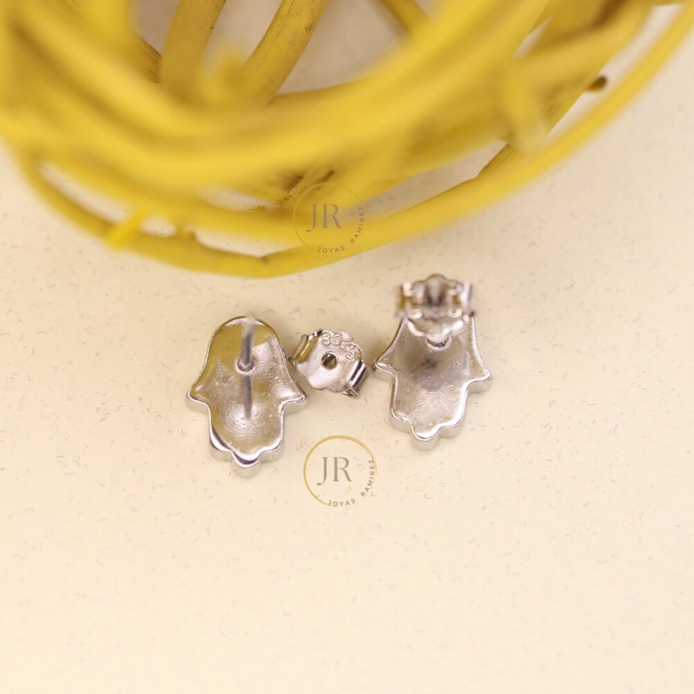 925 Sterling Silver CZ Hamsa Hand of Fatima • Good Luck & Protection Studs. - Picture 5 of 7